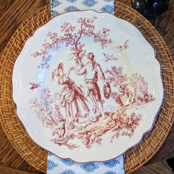 Red/Burgundy New England Toile by Tabletops Unlimited Set of Four - Picture 7 of 7